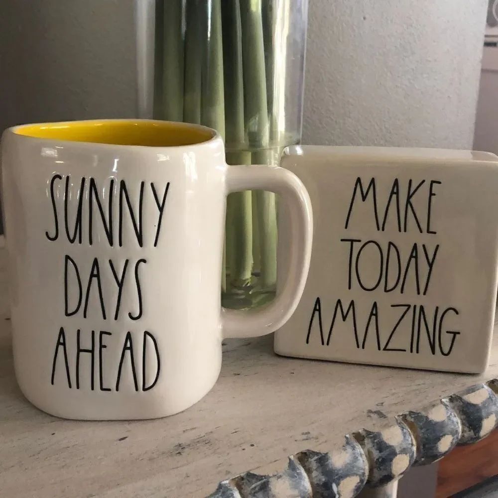 RAE DUNN Sunny days ahead, mug and make today. Amazing desk ceramic sign.